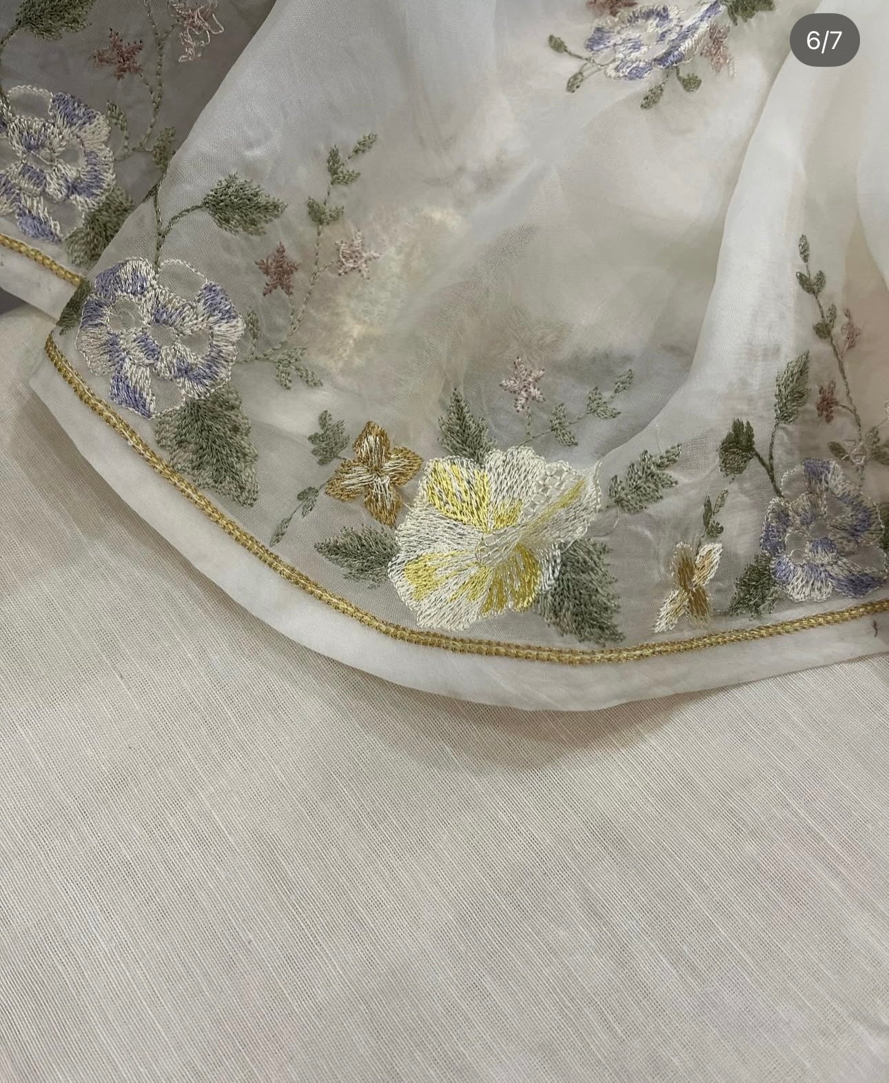 ATHARVA HERITAGE PURE MUL CHANDERI SILK  PARSI GARA SUIT MCH0012 Ivory
