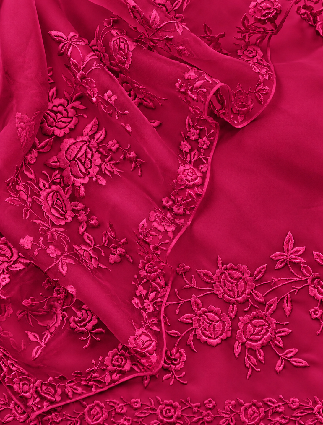 Atharva Heritage Pure Silk Organza Parsi Thread Monochrome Embroidery Front And Back  Suit SOP543