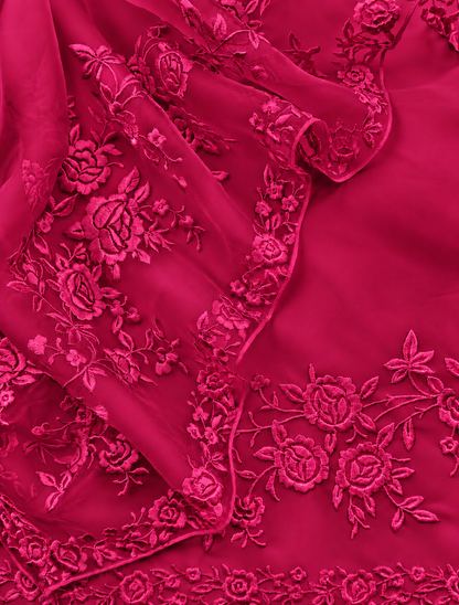 Atharva Heritage Pure Silk Organza Parsi Thread Monochrome Embroidery Front And Back  Suit SOP543