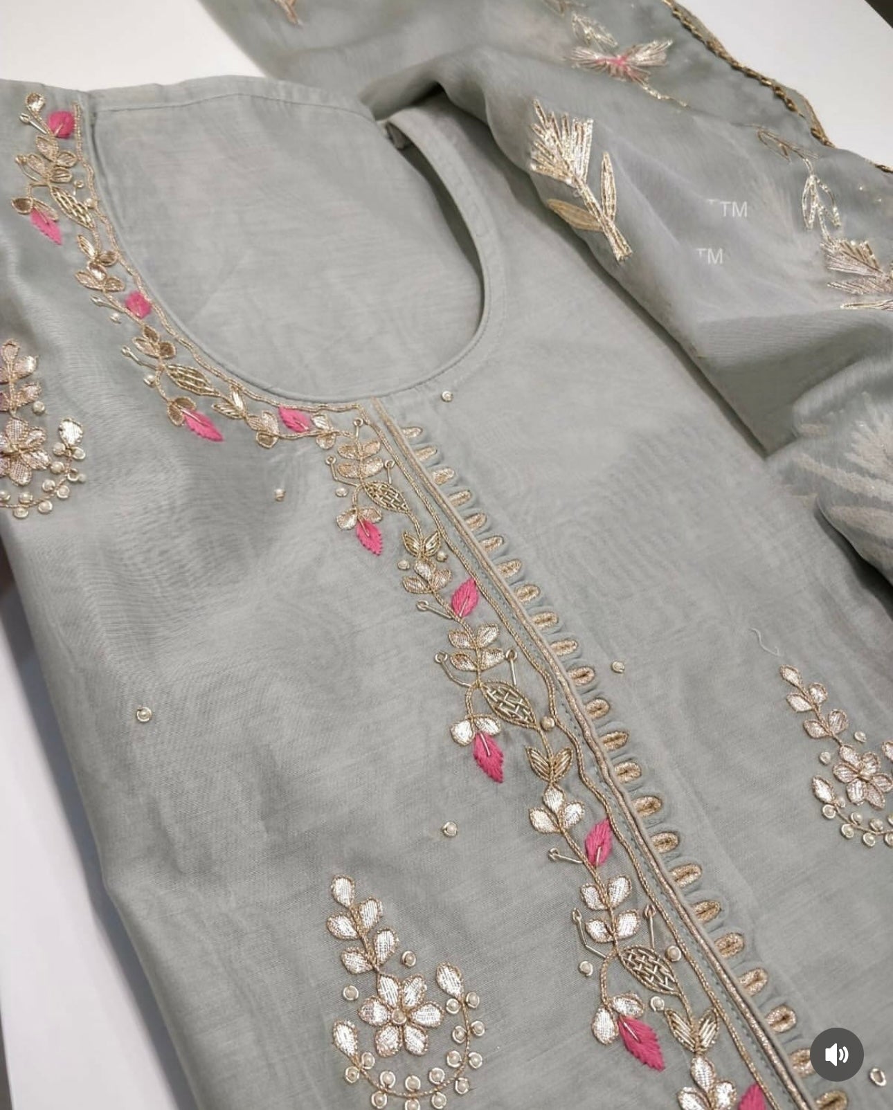 ATHARVA Hand Embroidery Salwar Kameez /Chiffon Dupatta With Stunning Gota & Trim/Custom Stitch Unstitch/Gift/Patiala/Anarkali/Churridar/CH17316 Grey