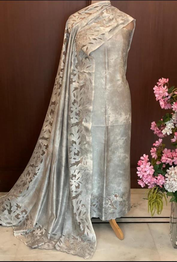ATHARVA Hand Applique /Cutwork Tye n Dye Embroidery Salwar Kameez/Chanderi Silk 70 Gram Shirt & Dupatta/Santoon Bottom/Custom Stitch Unstitch/Plazo/Pant/ CUT8047