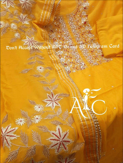 ATHARVA Hand Embroidered Salwar Kameez w/ Yellow Chanderi Shirt/Gota Pati Chiffon Dupatta/Custom Stitch Unstitch/Custom Anarkali/CH18016