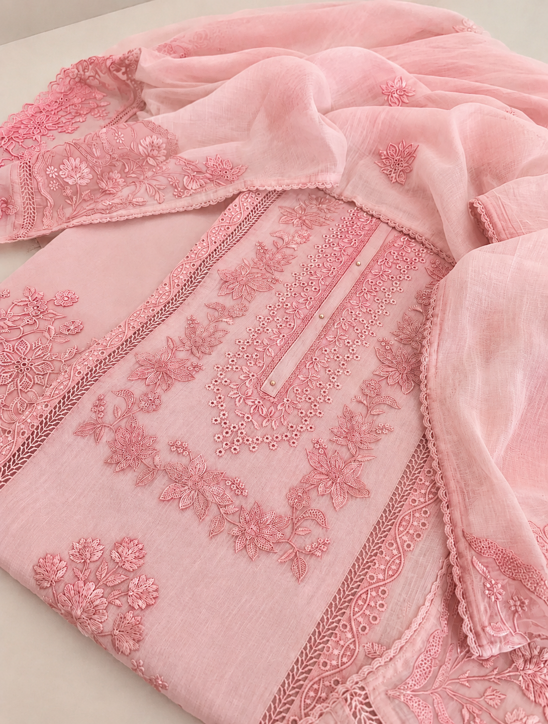 ATHARVA HERITAGE PURE MUL CHANDERI Thread Embroidery Pakistani SUIT AH1813091 Pink