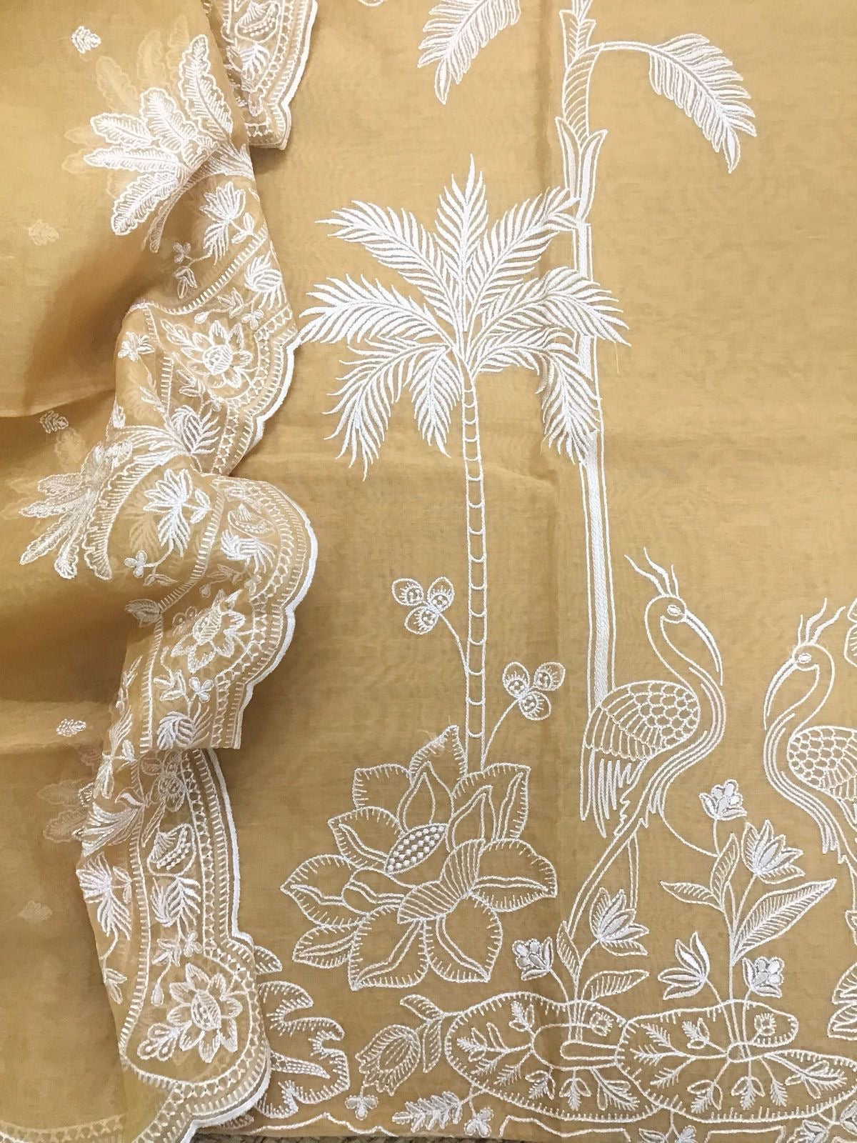 PURE MUL CHANDERI  kurta AND Dupatta PARSI GARA UNSTITCHED SUIT CH54237Y Yellow