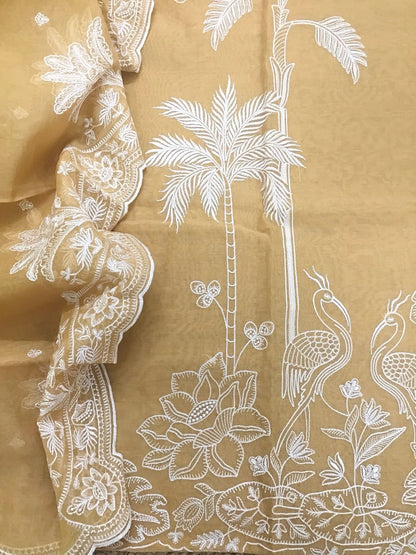 PURE MUL CHANDERI  kurta AND Dupatta PARSI GARA UNSTITCHED SUIT CH54237Y Yellow