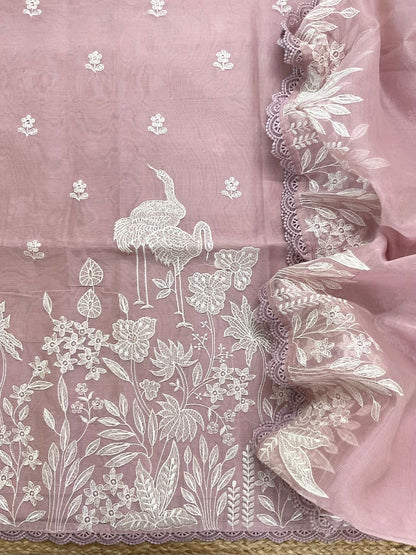 Atharva Heritage PURE STRIPED Mul CHANDER  French THREAD EMBROIDERED SUIT CH5459 PINK