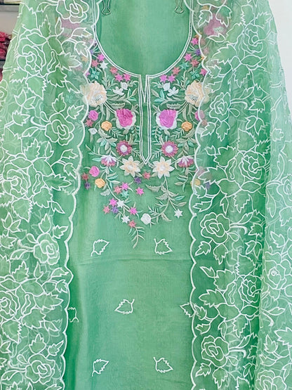 SHEER LUXURY PURE SILK ORGANZA PARSI APPLIQUE SUIT SHEER0030(G)