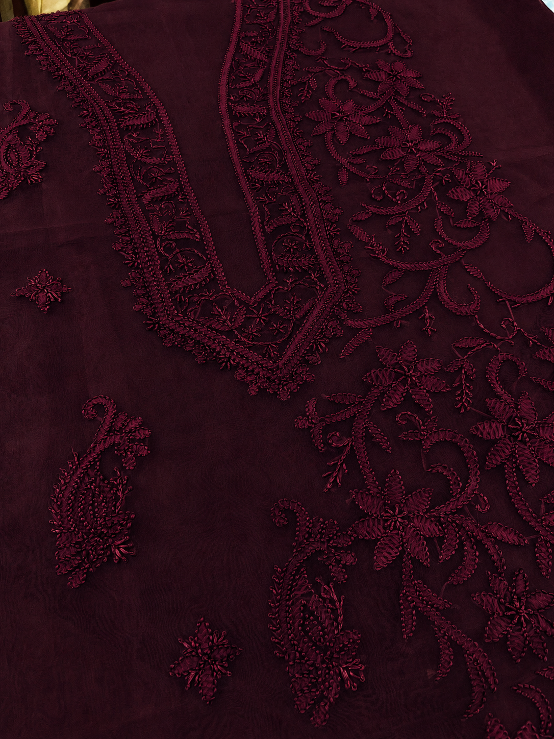 Atharva Heritage Sheer Luxury “Handcrafted 2-Taar Shadow Lucknowi Embroidered Suit – Pure Silk Organza | Limited Edition AH-1813-3198