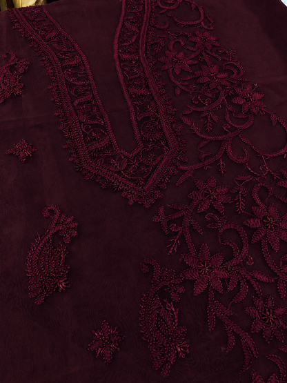 Atharva Heritage Sheer Luxury “Handcrafted 2-Taar Shadow Lucknowi Embroidered Suit – Pure Silk Organza | Limited Edition AH-1813-3198
