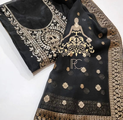 ATHARVA Hand Embroidery Salwar Kameez/Chanderi Ladies Suit/Pure Organza Banarsi Silk Dupatta/Stones/Custom Stitch Unstitch/Embroidery Potli/Gift/CH16775