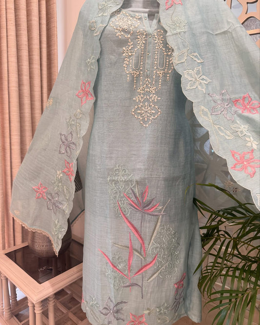 ATHARVA HERITAGE PURE MUL CHANDERI EMBROIDERY UNSTITCHED SUIT CH5432B Blue