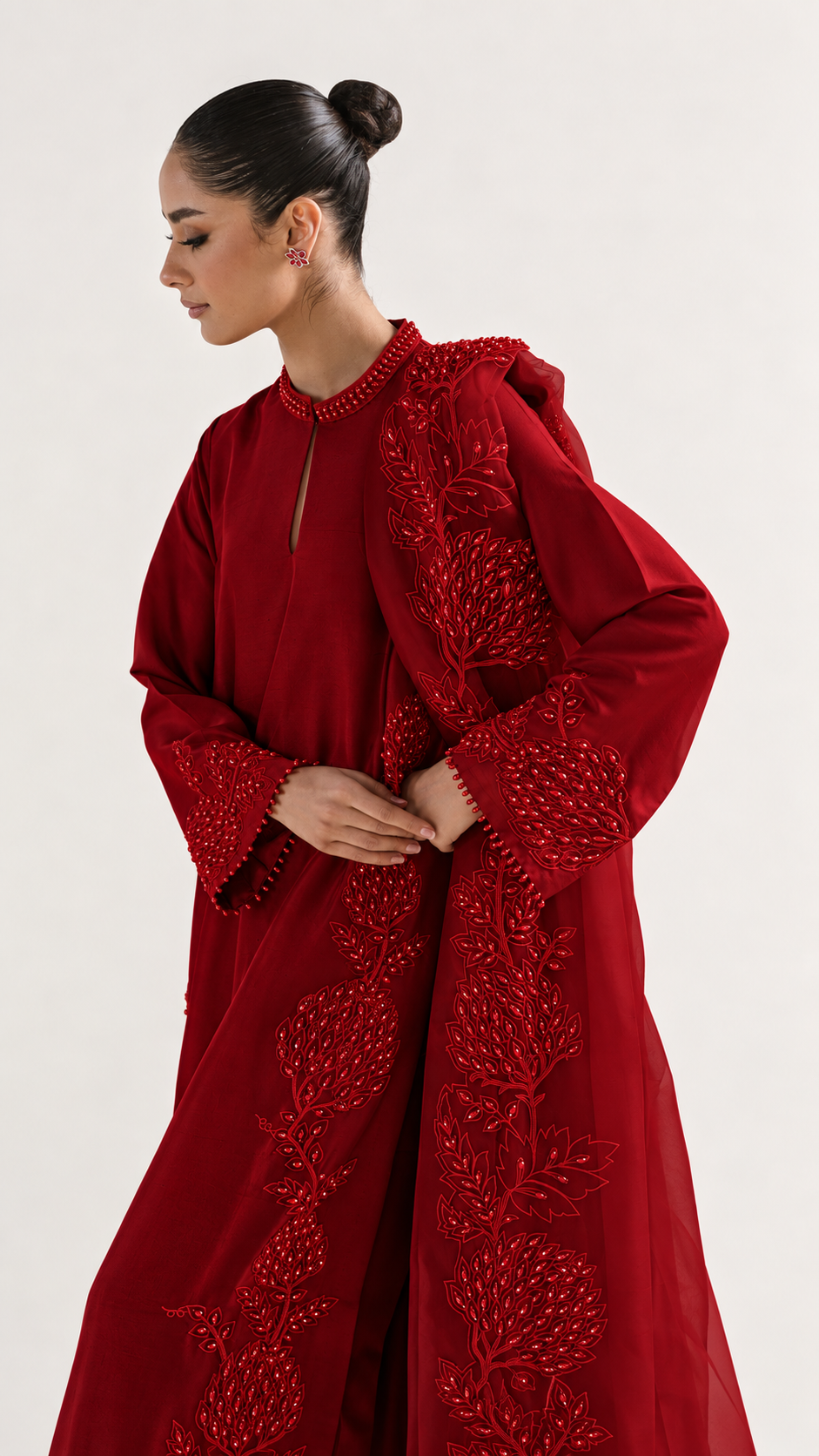 Atharva Heritage Sheer Luxury Pure Silk Ready to Wear Pakistani Suit SLP0012 Deep Red