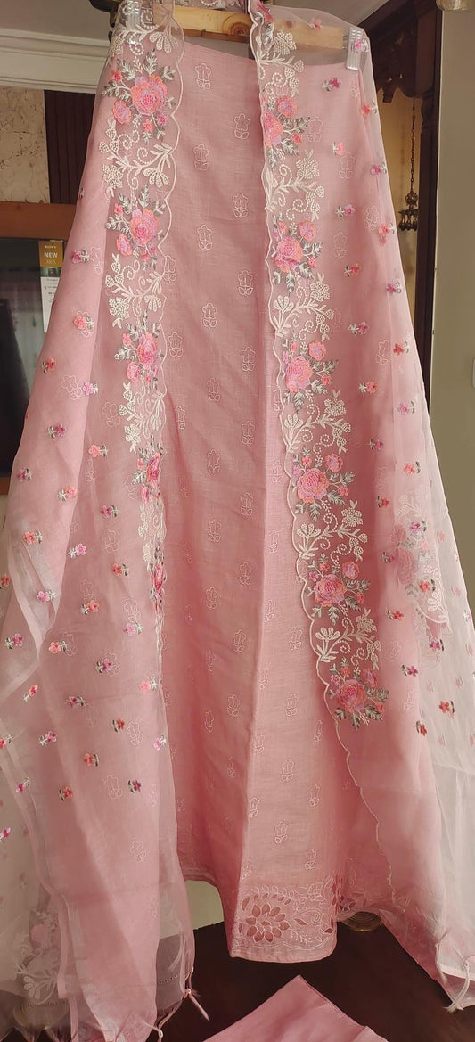 PURE CHANDERI SILK AND ORGANZA EDITS LC1701PINK