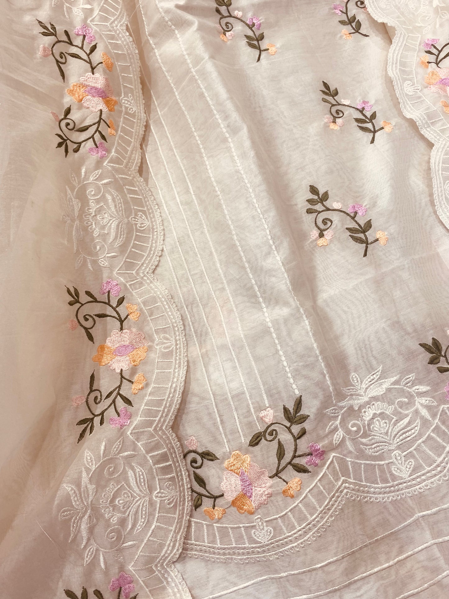 PURE CHANDERI SILK KASHMIRI AARI SUIT CH5438 IVORY