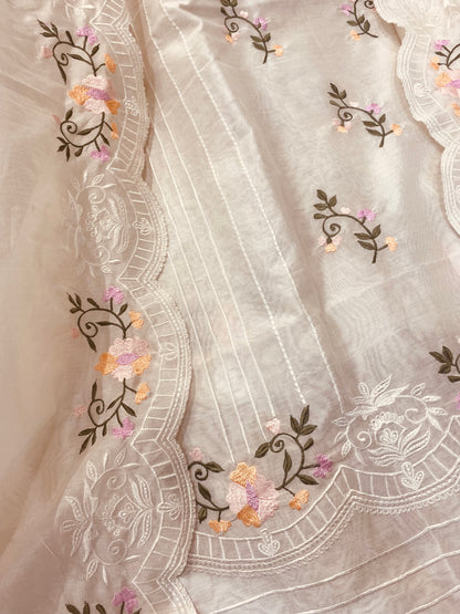 PURE CHANDERI SILK KASHMIRI AARI SUIT CH5438 IVORY