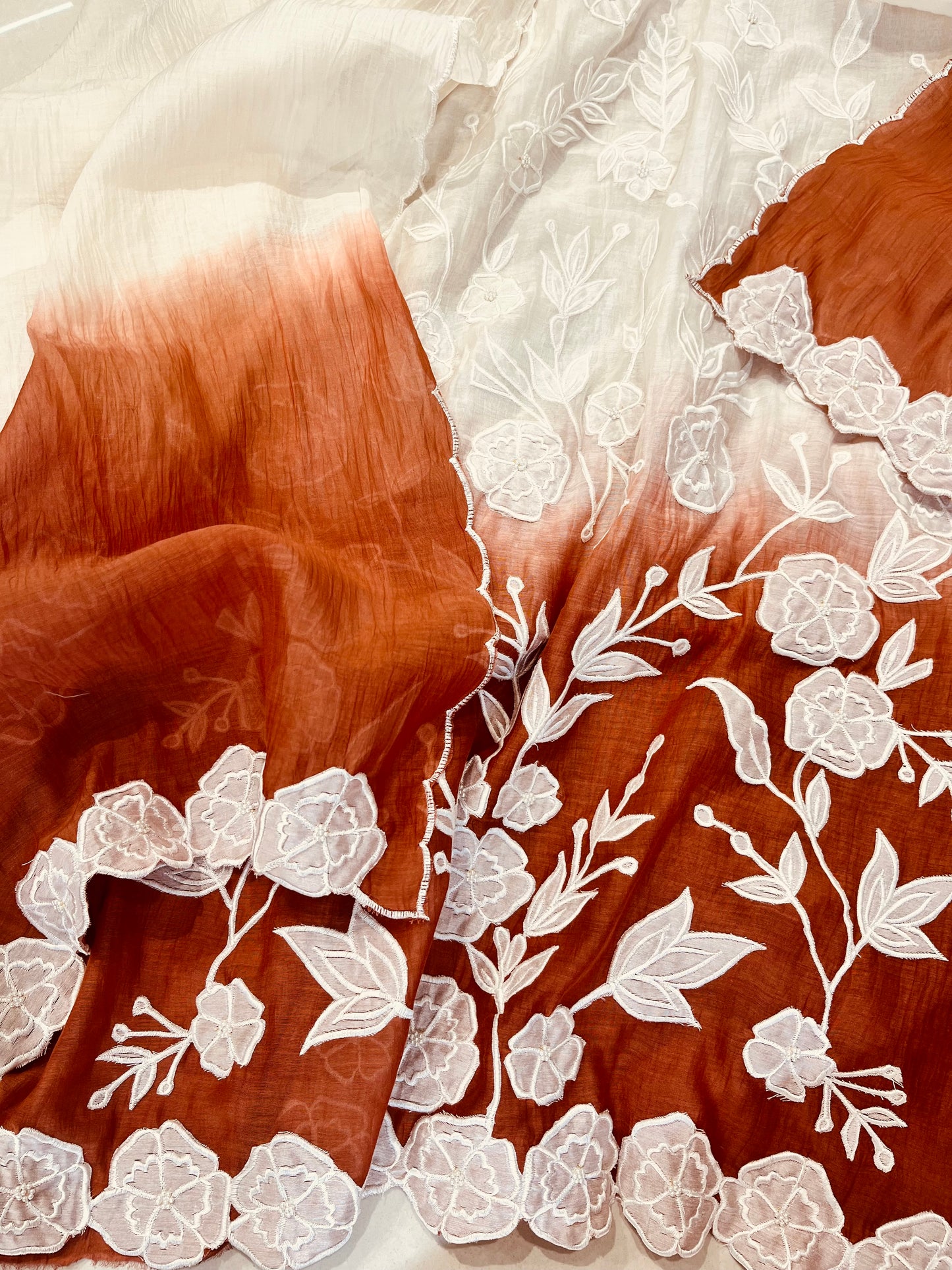 ATHARVA Hand Applique /Cutwork  Embroidery Salwar Kameez/pure Chanderi Silk Shirt & Dupatta/Santoon Bottom/Custom Stitch Unstitch/Plazo/Pant/ CUT8068 Ivory And Water Gold
