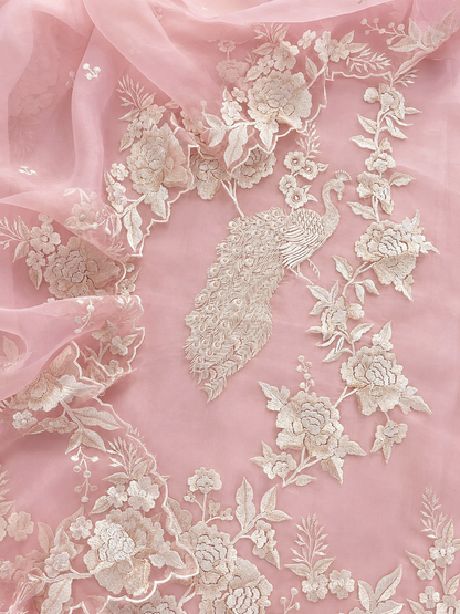 Atharva Heritage/SHEER LUXURY PARSI GARA REGAL PEACOCK MOTIFS  SHEER0066
