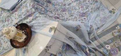 Pure Mul Chanderi Kurta/Pure Chiffon Dupatta / French Thread Embroidered SUIT  CHO00162 Grey