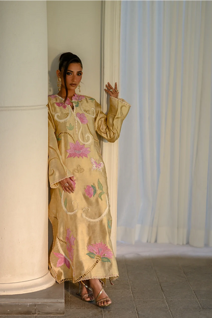 Atharva Heritage Pure Satin Silk Hand Appliqué pakisani Long Kurta Set – Eid Collection 181331843