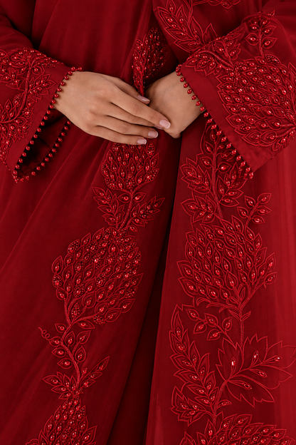 Atharva Heritage Sheer Luxury Pure Silk Ready to Wear Pakistani Suit SLP0012 Deep Red