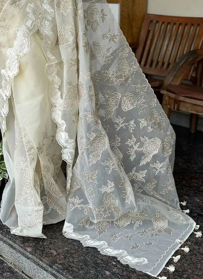 Atharva Heritage Sheer Luxury Pure Silk Organza Hand Applique With Pure Crush Tissue Saree SLHACT176