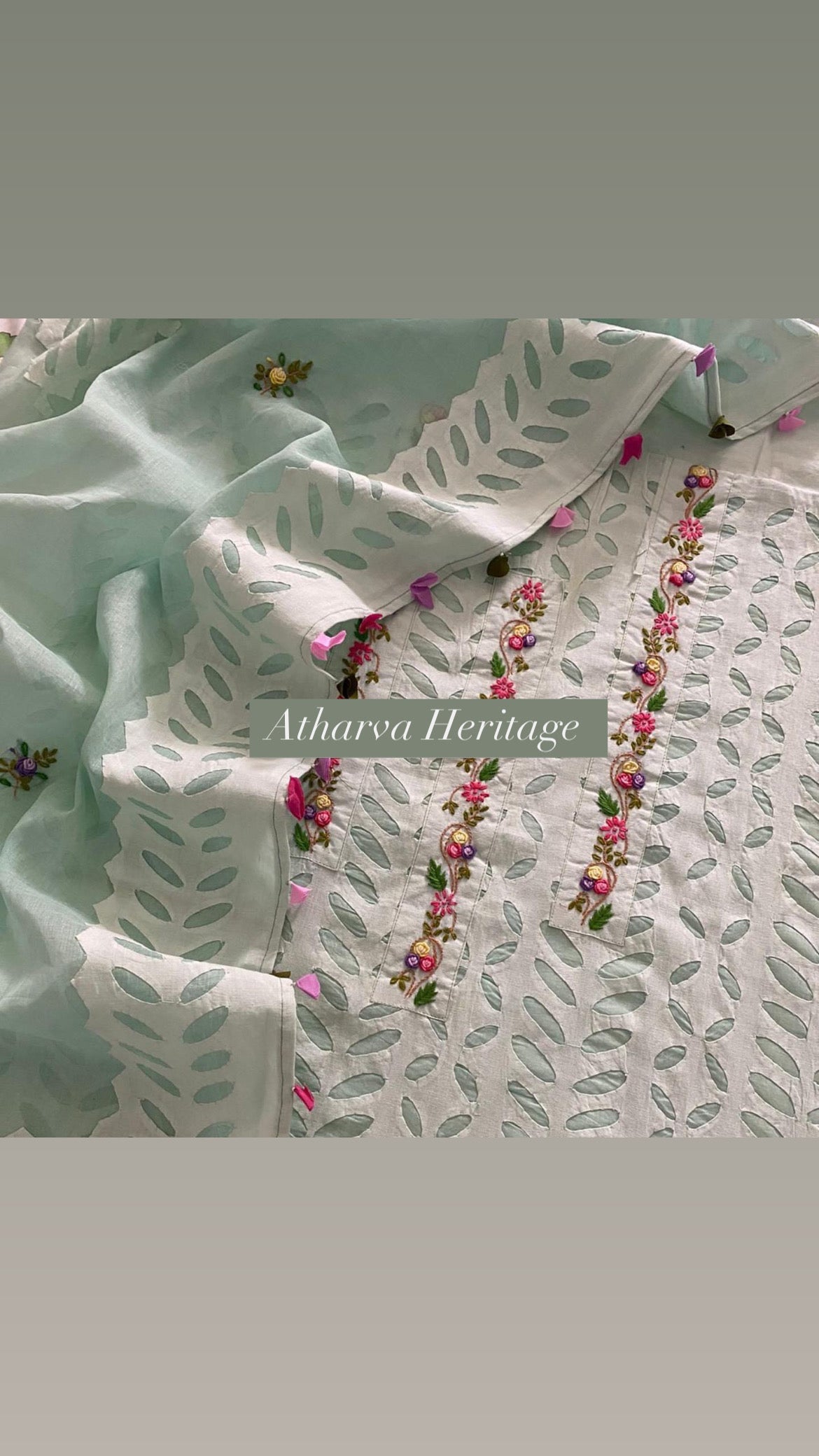 ATHARVA Hand Embroidery Salwar Kameez/Chanderi French knot Hand Embroidery on Cut-Work Shirt & Dupatta/Santoon Bottom/Custom Stitch Unstitch/Plazo/Pant/APPF8027