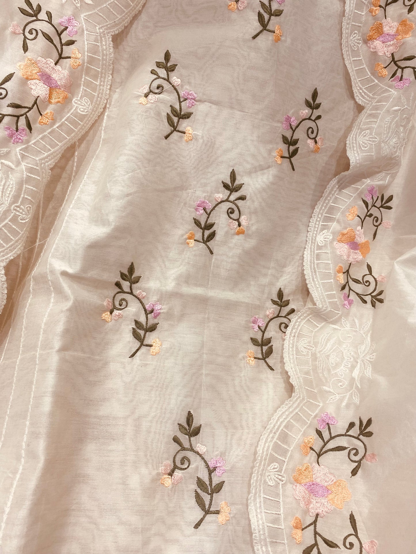 PURE CHANDERI SILK KASHMIRI AARI SUIT CH5438 IVORY