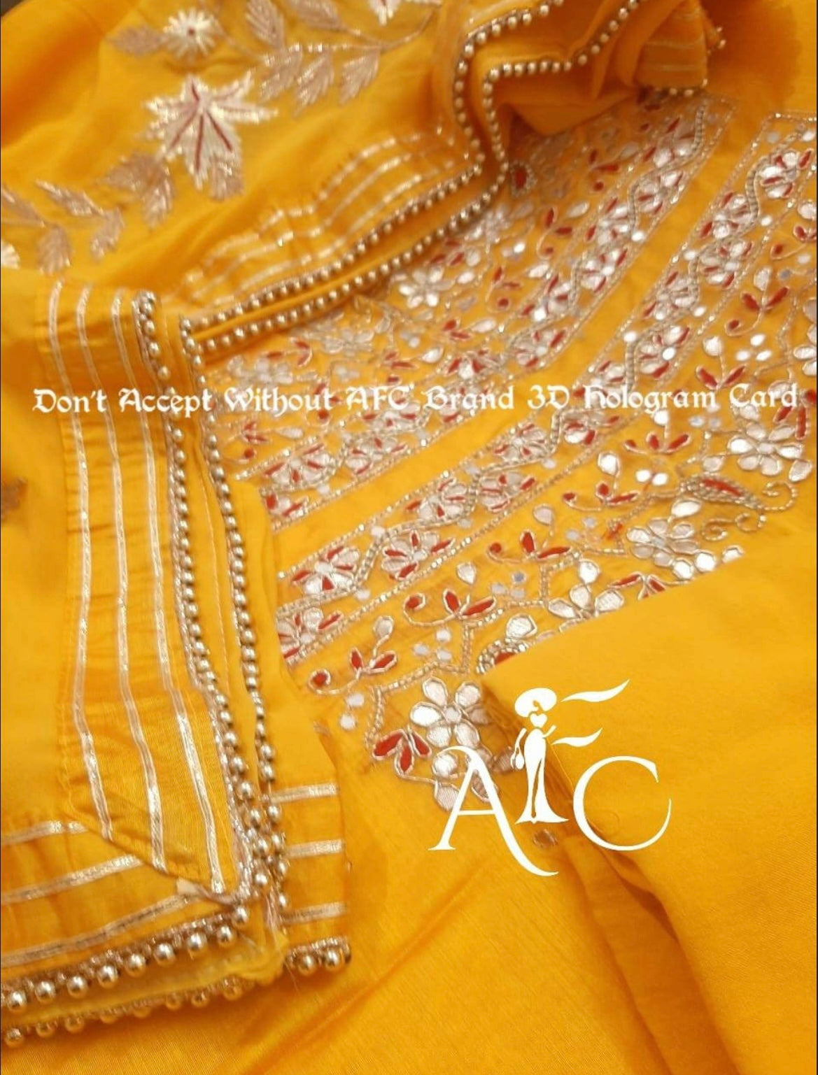 ATHARVA Hand Embroidered Salwar Kameez w/ Yellow Chanderi Shirt/Gota Pati Chiffon Dupatta/Custom Stitch Unstitch/Custom Anarkali/CH18016