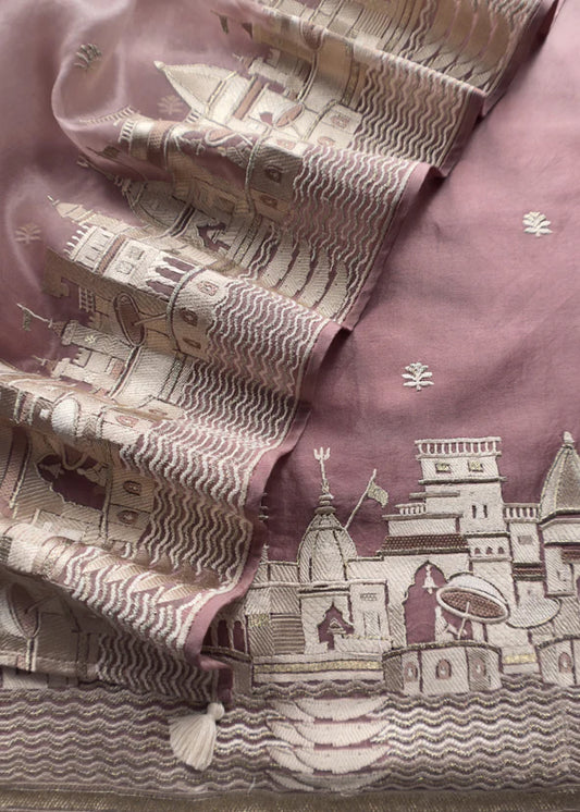 Atharva Heritage Premium Organza Silk Suit Fabric with Kashi Ghat Embroidery SOKG156