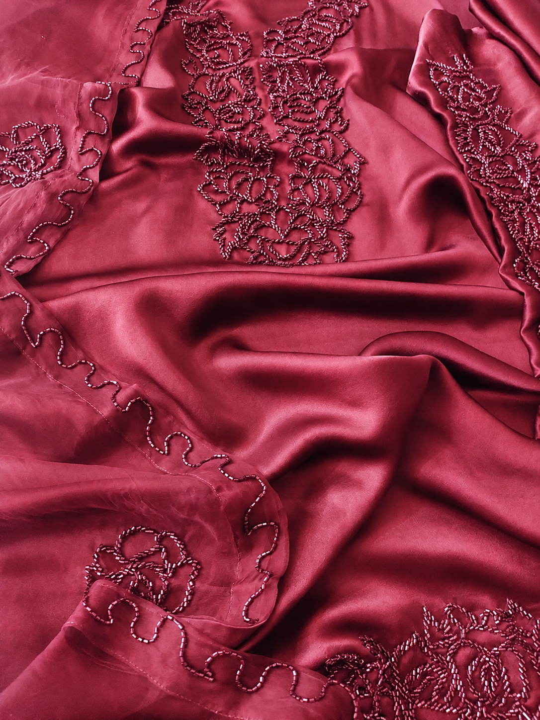 Atharva Luxe – Pure Silk Luxury Kurta Set with Handcrafted Ghera Sleeves & Organza Dupatta PSH0068-RG
