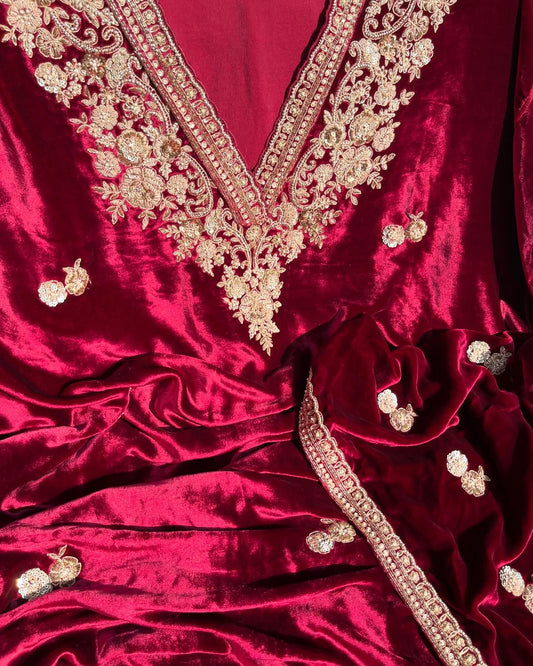 Atharva Heritage ✨मखमल– Pure Silk Velvet Unstitched Ensemble with Intricate Hand Sardozi MSVZ876