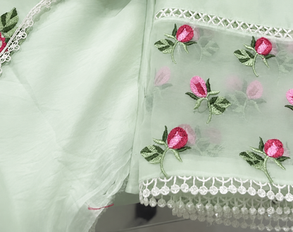 Atharva Heritage White Hand-Embroidered Pure Chanderi Silk Pakistani Suit with Organza Dupatta & Cross-Stitch Detailing CHO0010