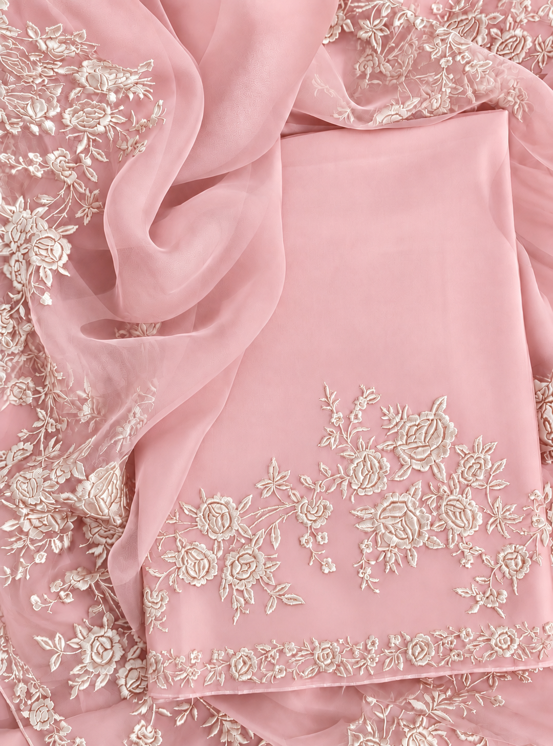 Atharva Heritage Pure Silk Organza Parsi Thread Monochrome Embroidery Front And Back  Suit SOP543