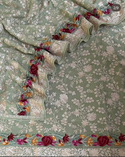 ATHARVA HERITAGE Pure Georgette 80 Grams PARSI GARA SUIT Front and back AH1813GP