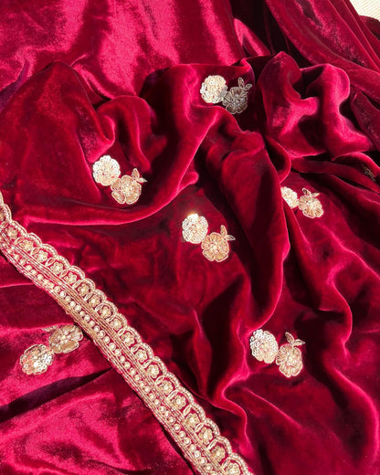 Atharva Heritage ✨मखमल– Pure Silk Velvet Unstitched Ensemble with Intricate Hand Sardozi MSVZ876