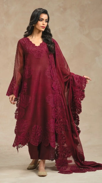 Atharva Heritage Monochrome Élan – Pure Satin Organza Hand-Appliqué Pakistani Suit