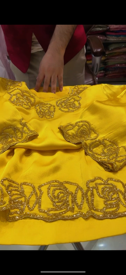 Atharva Luxe – Pure Silk 80 Grams Luxury Kurta Set with Handcrafted Ghera Sleeves & Organza Dupatta PSH0068-R