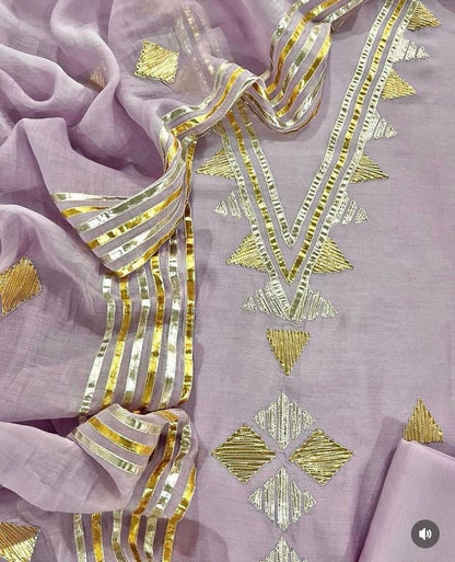 Atharva Hand Gota Embroidered mul Chanderi Hand woven  edits MC7001 Lavender
