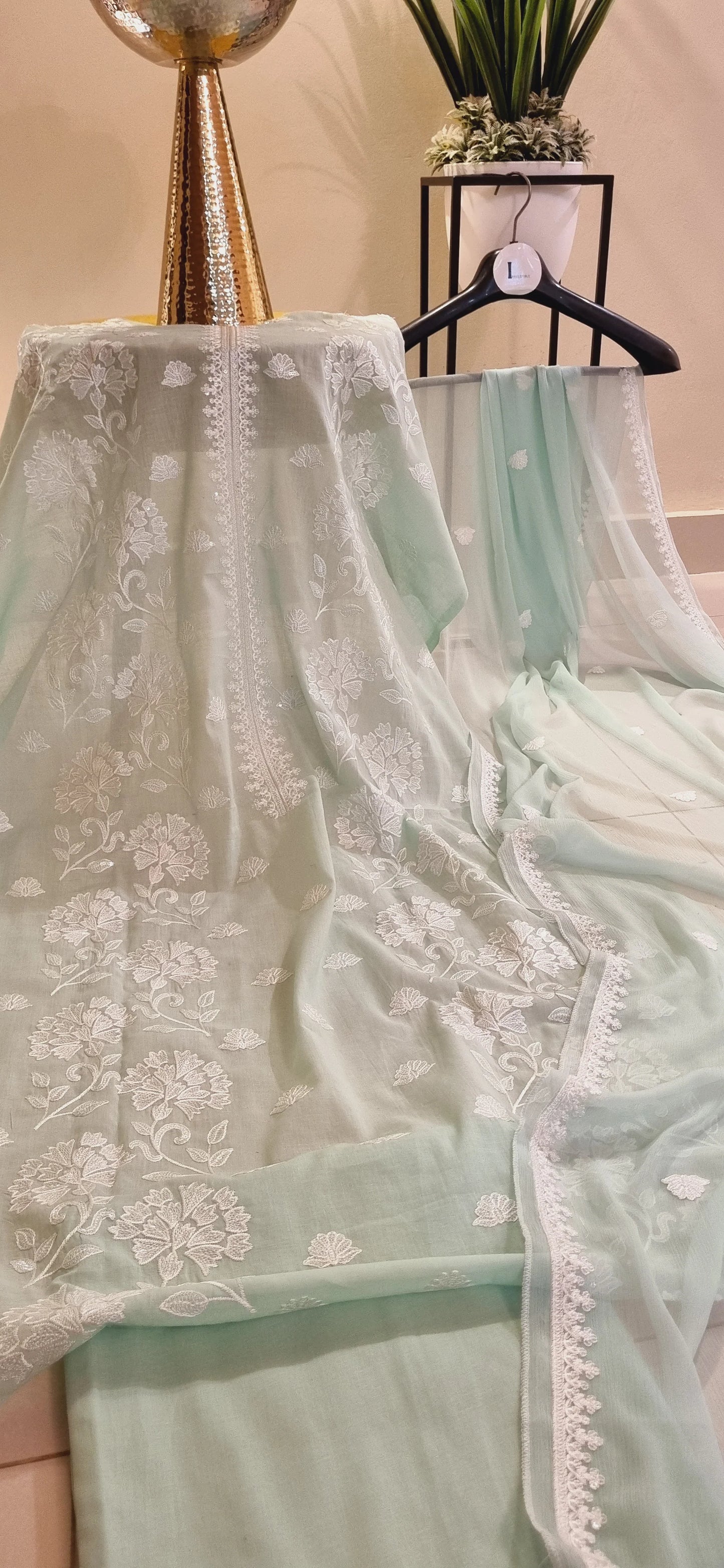 Atharva Heritage Mint Green Ivory Embroidered Pakistani Suit – Pure Silk Organza AH1813MP17