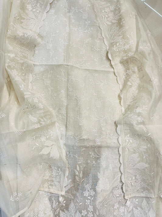 ATHARVA HERITAGE PURE MUL CHANDERI DYEABLE SHADOW EMBROIDERY UNSTITCHED SUIT CH5424A