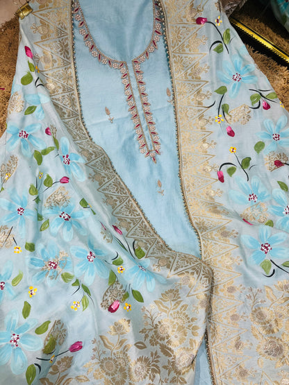 ATHARVA HERITAGE Hand Embroidery Salwar Kameez/Chanderi Ladies Suit/Banarsi Silk Dupatta/Stones/Custom Stitch Unstitch/Embroidery Potli/Gift/CH16778