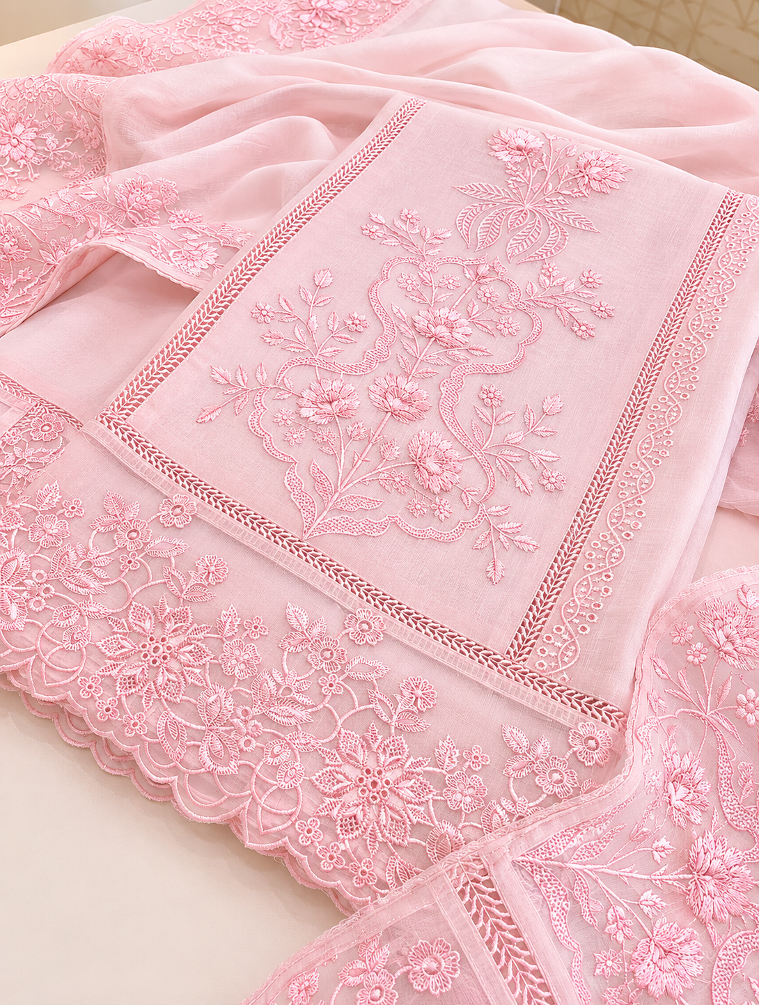 ATHARVA HERITAGE PURE MUL CHANDERI Thread Embroidery Pakistani SUIT AH1813091 Pink