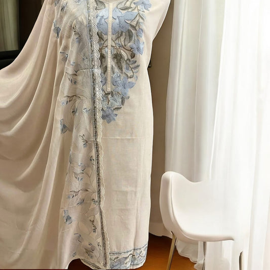 Atharva Atharva Heritage Water Thread Embroidered Pure Mul Chanderi Hand woven  edits MC70011I Ivory