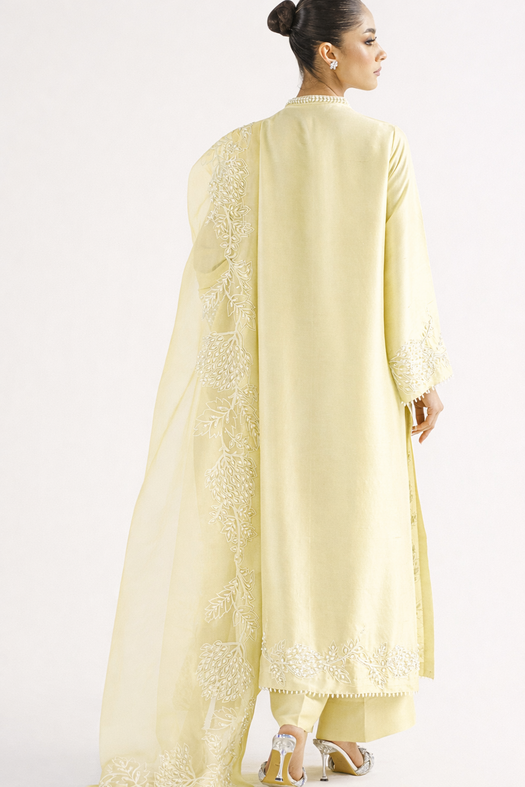 Atharva Heritage Sheer Luxury Pure Silk Ready to Wear Pakistani Suit SLP0012 Lemon Yellow