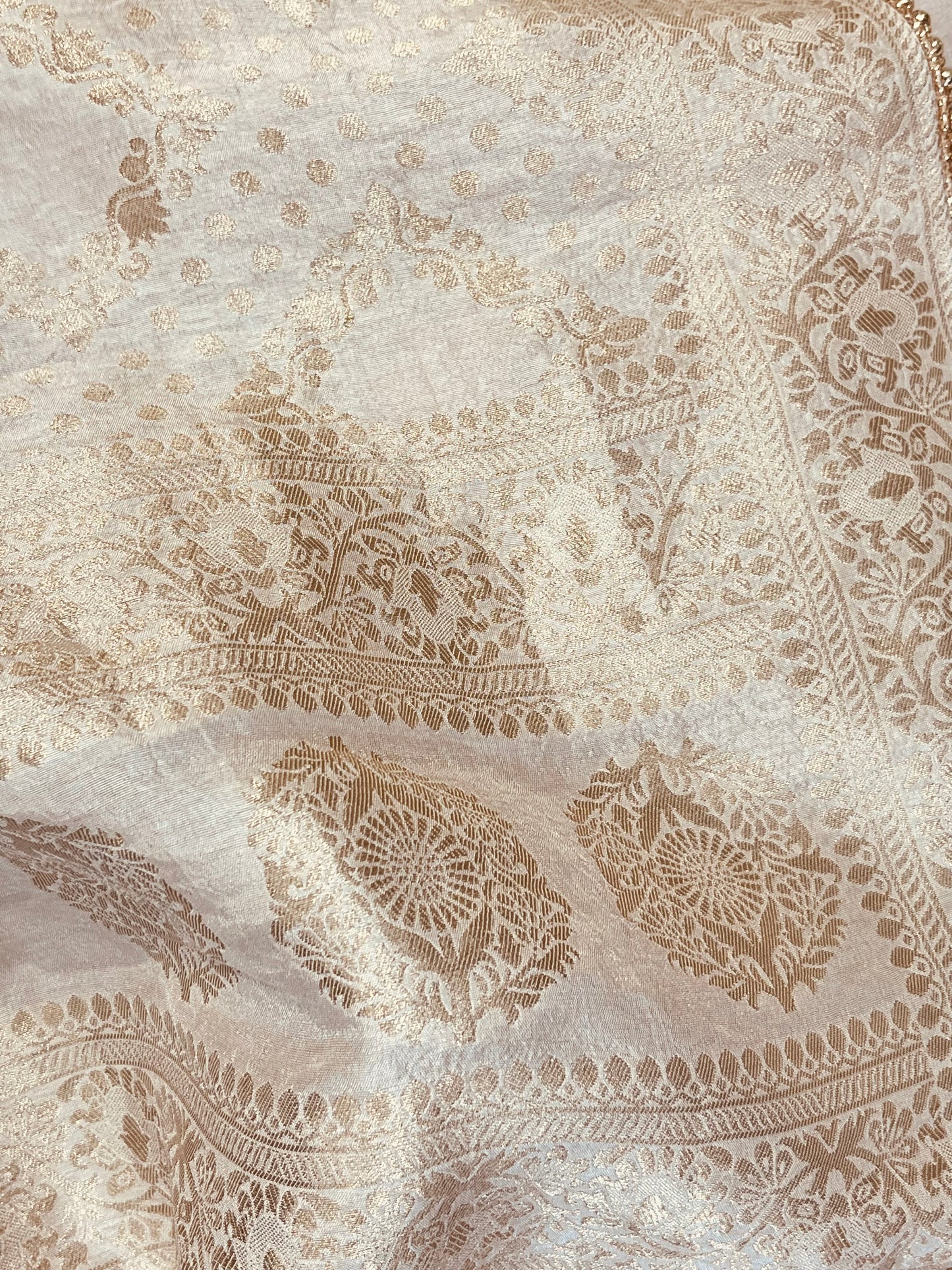 ATHARVA  Hand Embroidered Salwar Kameez w/ Embroidered Neck Beige/Banarsi Silk Dupatta/Bridal/Wedding/Custom Stitch/ CH1295