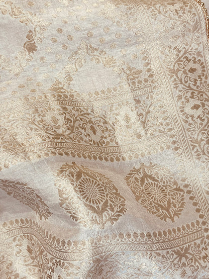 ATHARVA  Hand Embroidered Salwar Kameez w/ Embroidered Neck Beige/Banarsi Silk Dupatta/Bridal/Wedding/Custom Stitch/ CH1295