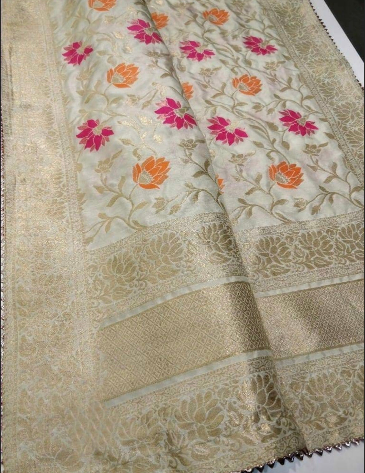 ATHARVA Hand Embroidery Salwar Kameez w/Embroidery Neck Light Beige/Banarsi Meenakari Dupatta/Gota Patti Custom Stitch/Plazo/Patiala/CH1570