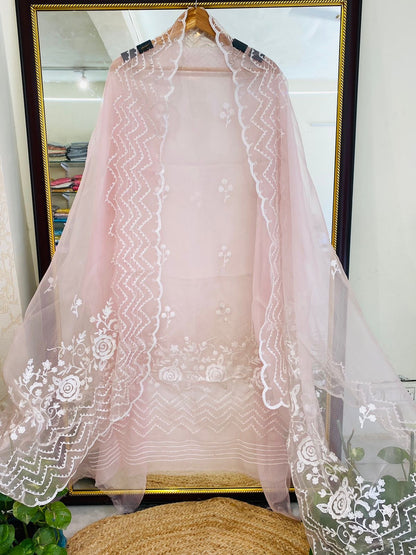 Atharva Heritage Premium French Thread Embroidered Pure Silk Organza Pakistani Suit