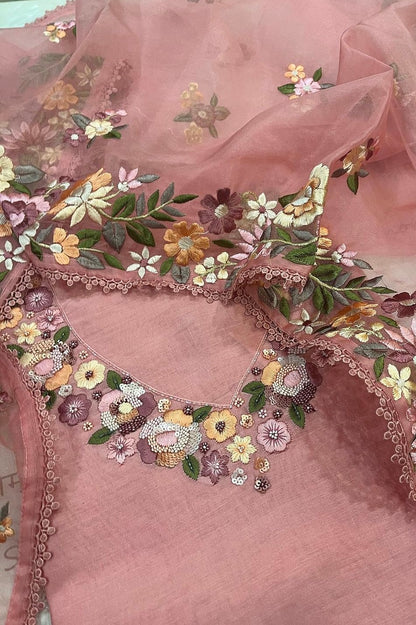 Atharva Heritage Unstitched Pakistani Suit , Pure Chanderi silk 70 Grams Kurta , Pure Silk Organza 35 Grams Dupatta CHO00678