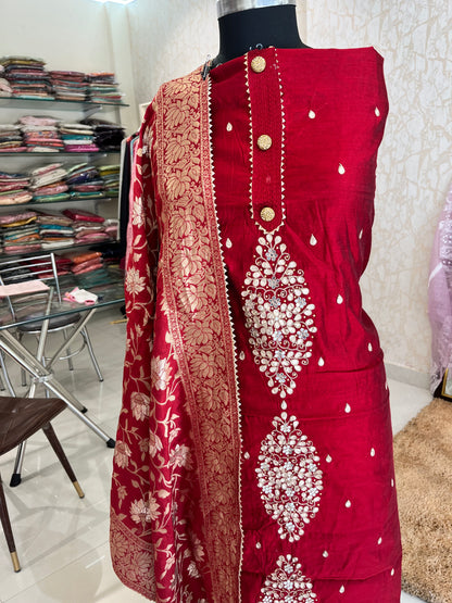 ATHARVA HERITAGE Hand Embroidery Salwar Kameez/Chanderi Silk 70 Grams/Banarsi Silk Dupatta/Stones/CH16779